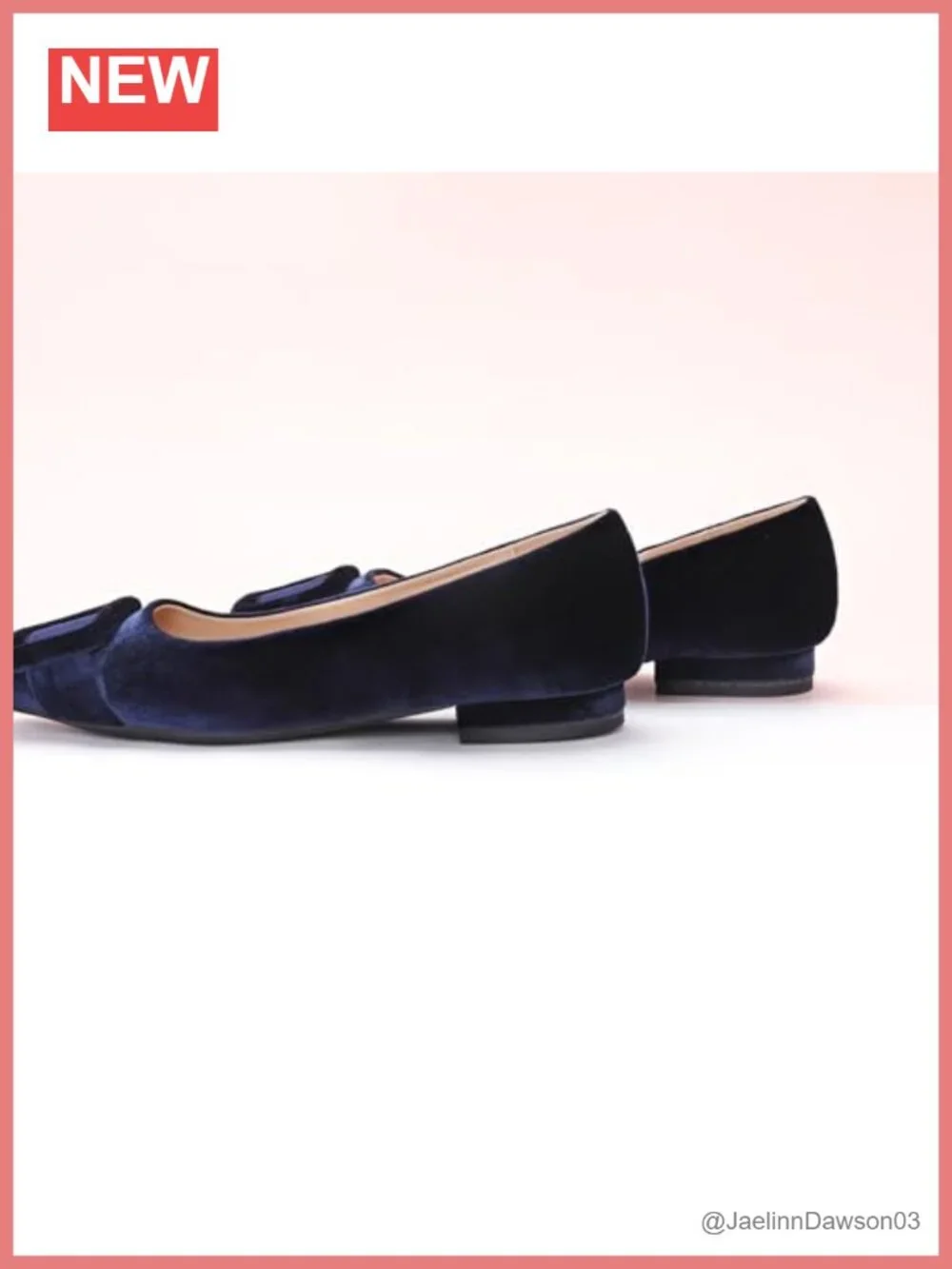 Women's Velvet Pointed Toe Ballet Flats with Square Buckle, Lambskin Leather